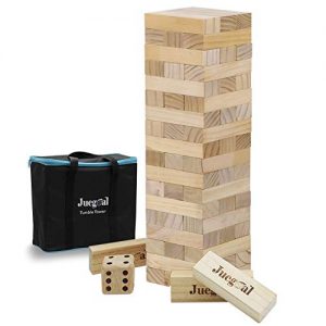 Juegoal 54 Pieces Giant Tumble Tower Blocks Game Giant Toppling Tower Wood Stacking Game with 1 Dice Set Canvas Bag for Adult, Kids, Family